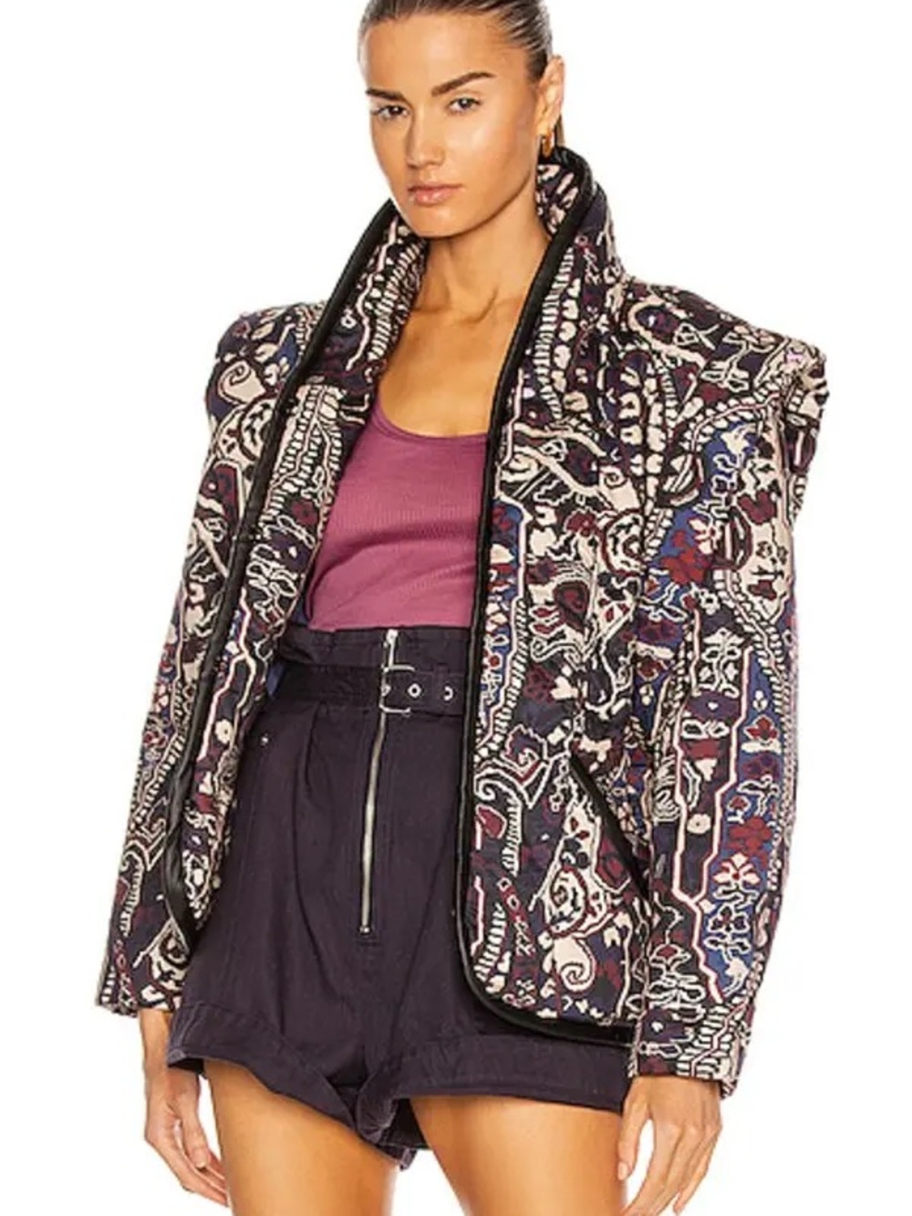 Isabel Marant Navy & Burgundy Patterned Quilted Jacket